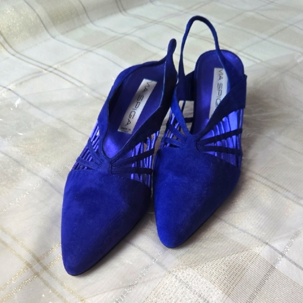 Via Spiga Electric Blue Sling Back Heels - Picture 3 of 15
